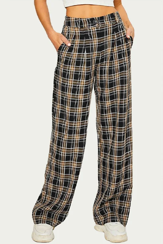 Blowout Sale Checked Cotton-Blend Twill Wide-Leg Pant In Black