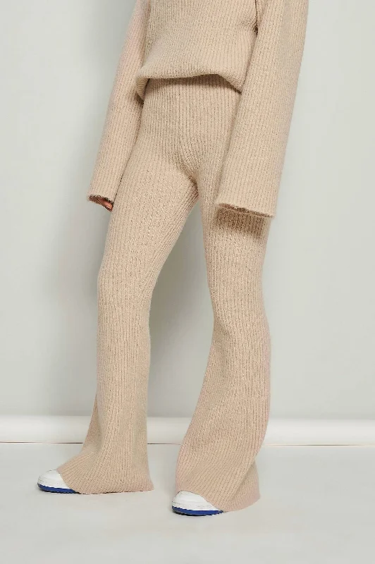 Closeout Ribbed-Knit Straight-Leg Pants In Beige