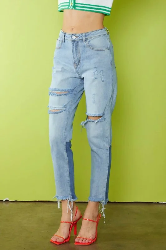 Price Rollback Andie High Rise Slim Straight Jean In Two-Tone Denim