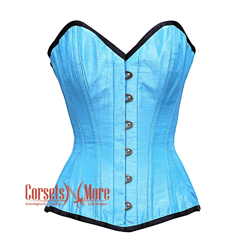 Baby Blue Satin Burlesque Waist Cincher Costume Gothic Corset Overbust Top