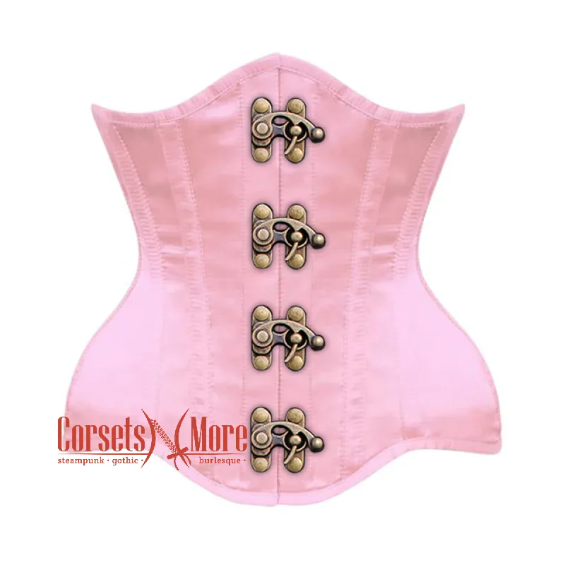 Baby Pink Satin Burlesque Gothic Front Antique Clasps Waist Training Underbust Corset