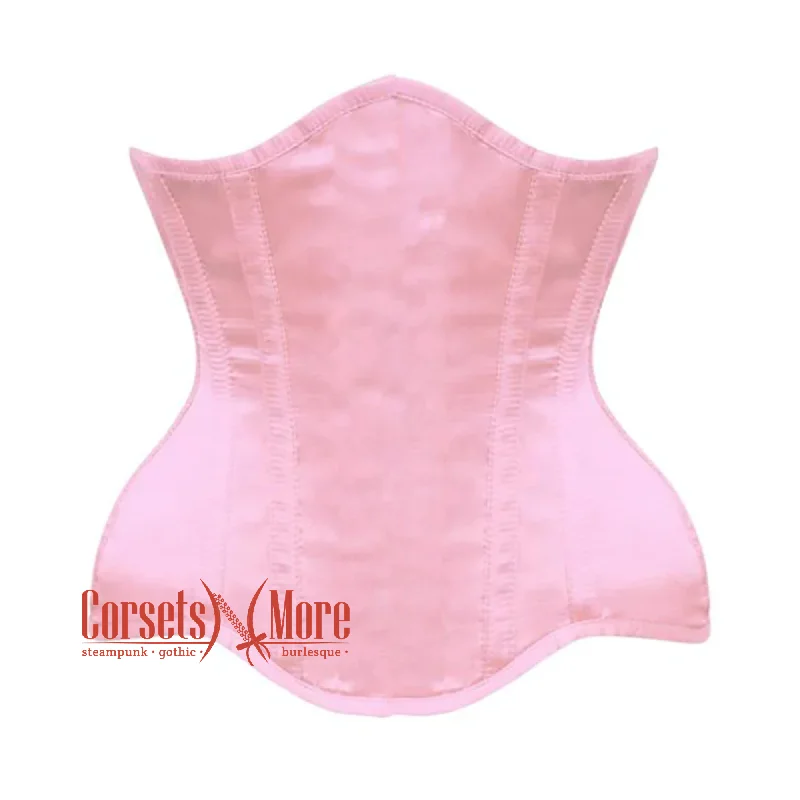 Baby Pink Satin Burlesque Gothic Front Closed Waist Training Underbust Corset