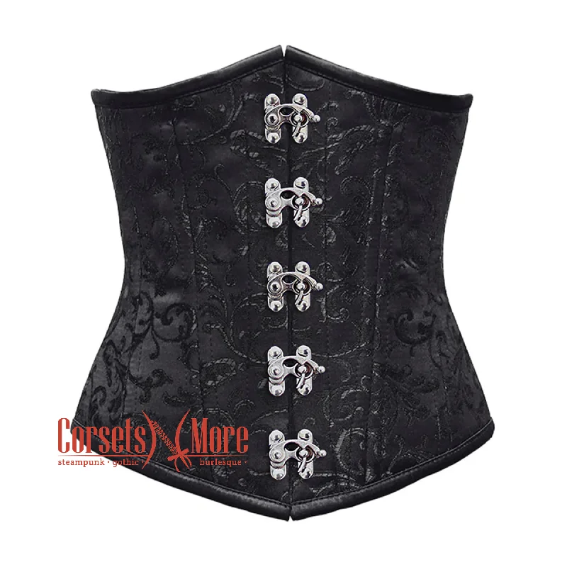 Black Brocade Front Clasps Double Boned Underbust Gothic Corset