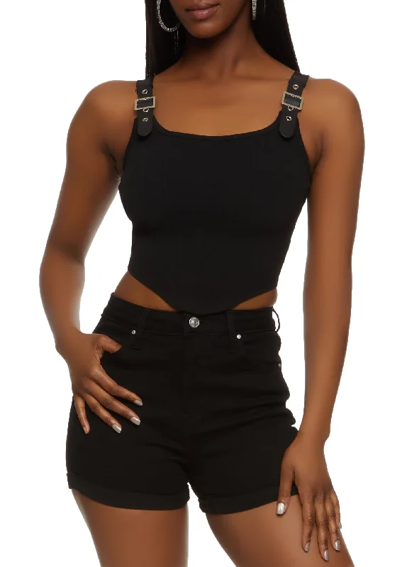 Buckle Strap Cropped Corset Tank Top