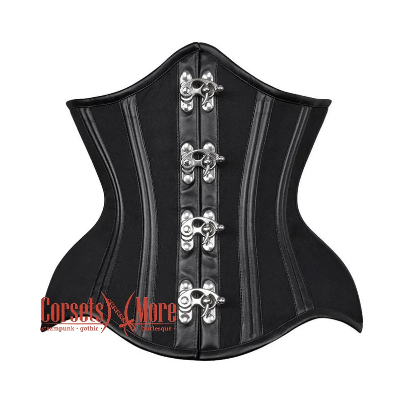 Black Cotton Steel Boned Faux leather Underbust Gothic Corset