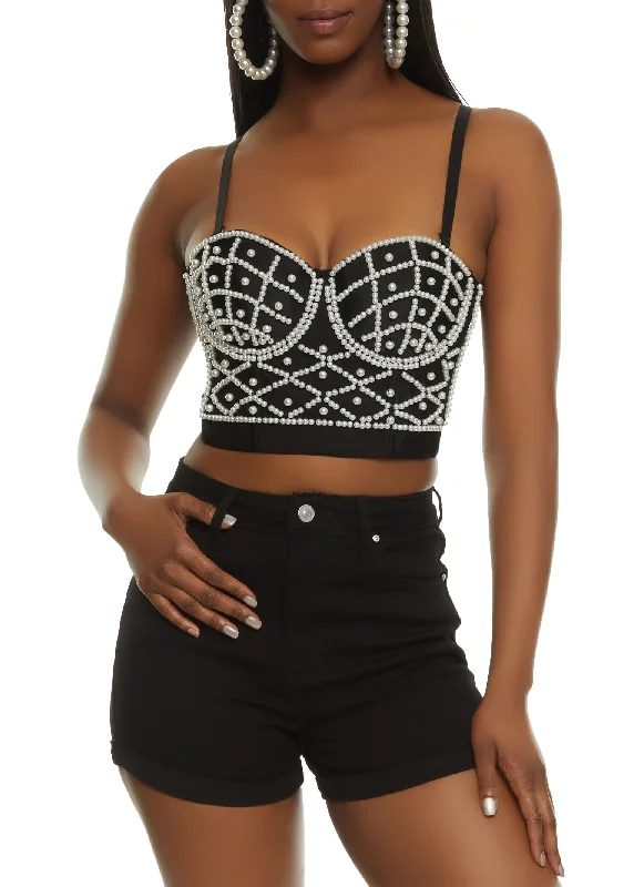 Faux Pearl Beaded Bustier Top