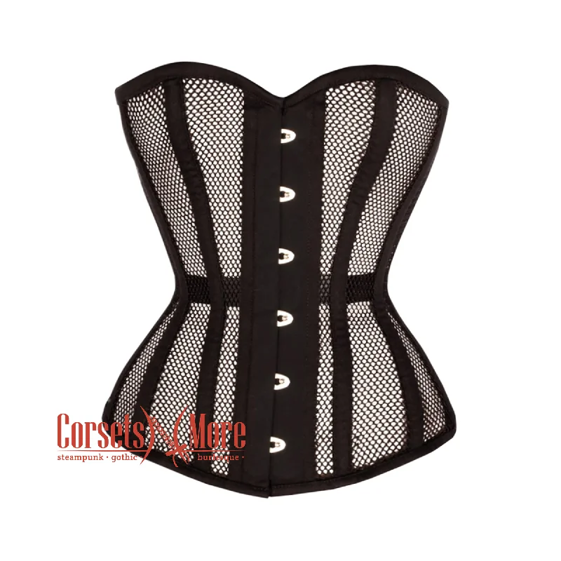 Black Mesh Cotton Corset Gothic Overbust Waist Cincher Top