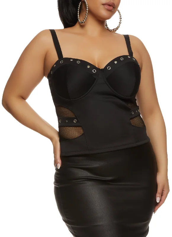 Plus Size Grommet Trim Fishnet Bustier Top