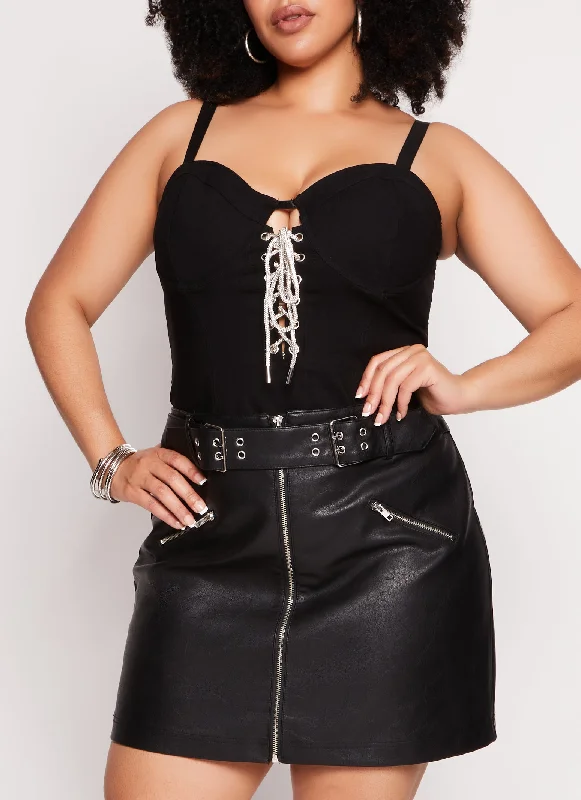 Plus Size Rhinestone Lace Up Detail Bustier Top