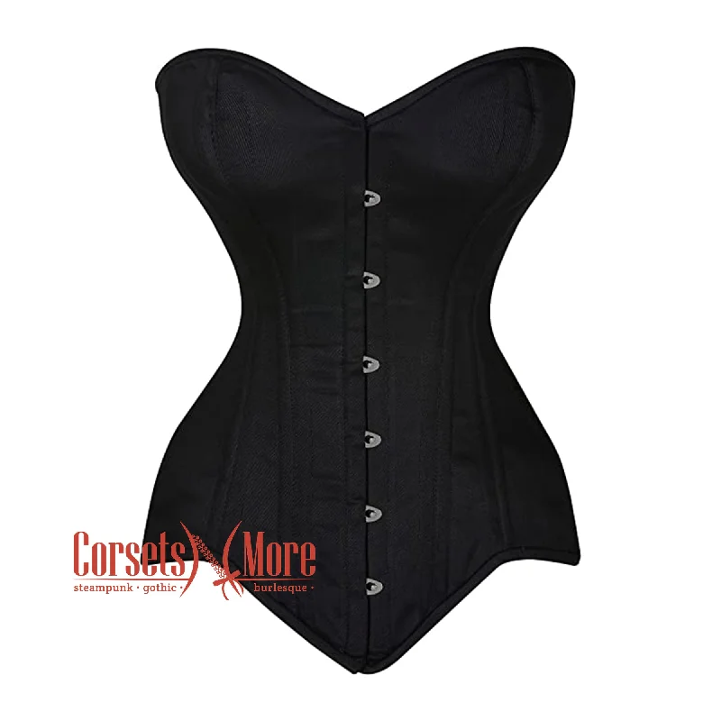 Black Satin Burlesque Corset Gothic Double Bone Overbust Bustier Top