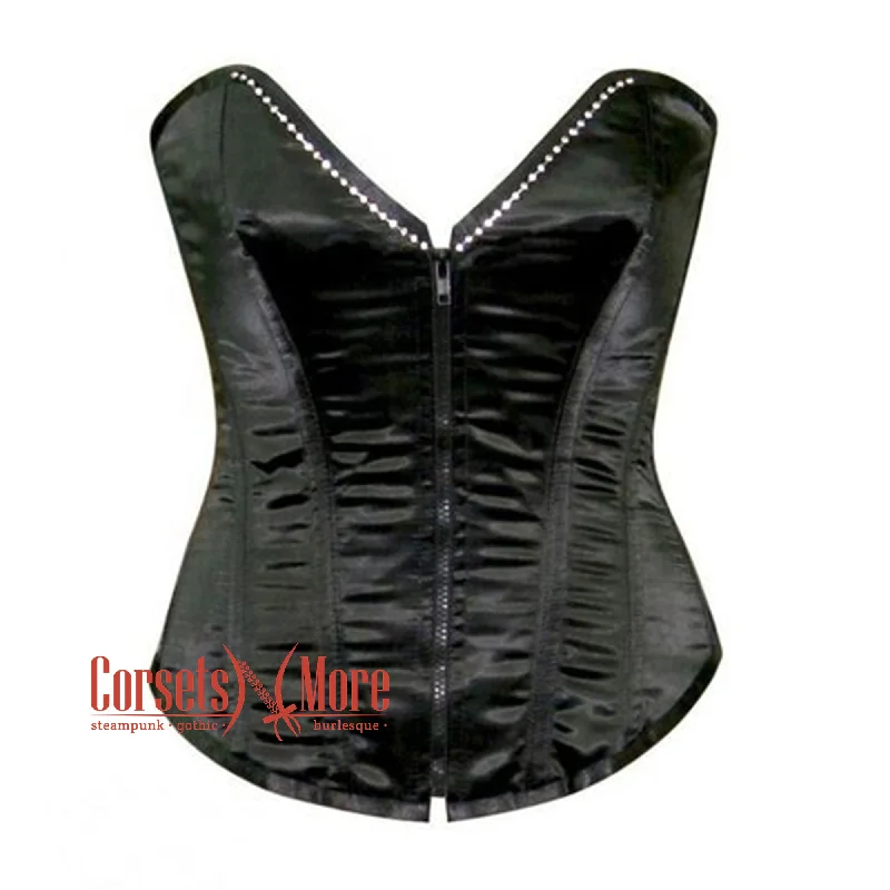 Black Satin Burlesque Gothic Overbust Bustier Corset