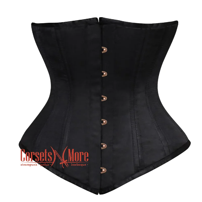 Black Satin Double Boned Front Antique Busk Longline Underbust Steampunk Corset