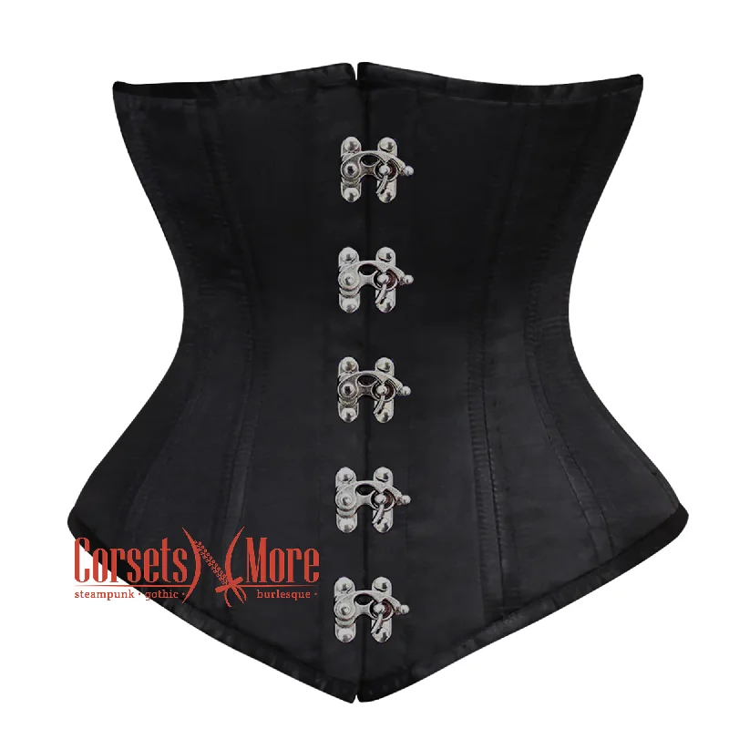 Black Satin Double Boned Front Clasps Longline Underbust Steampunk Corset