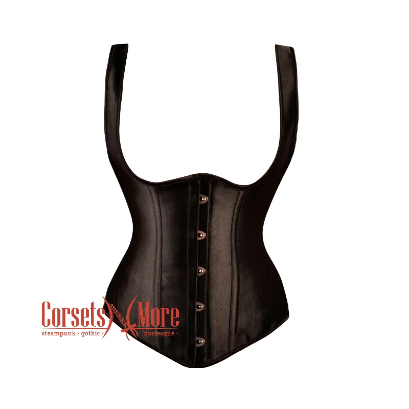 Black Satin Halter Neck Design Underbust Corset Gothic Costume Bustier Top