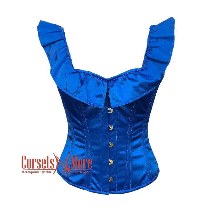 Blue Satin Heart Neckline Frill Gothic Corset Burlesque Overbust Top