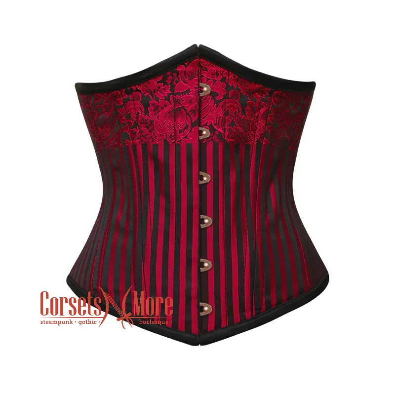 Red and Black Brocade Steel Boned Front Antique Busk Underbust Corset