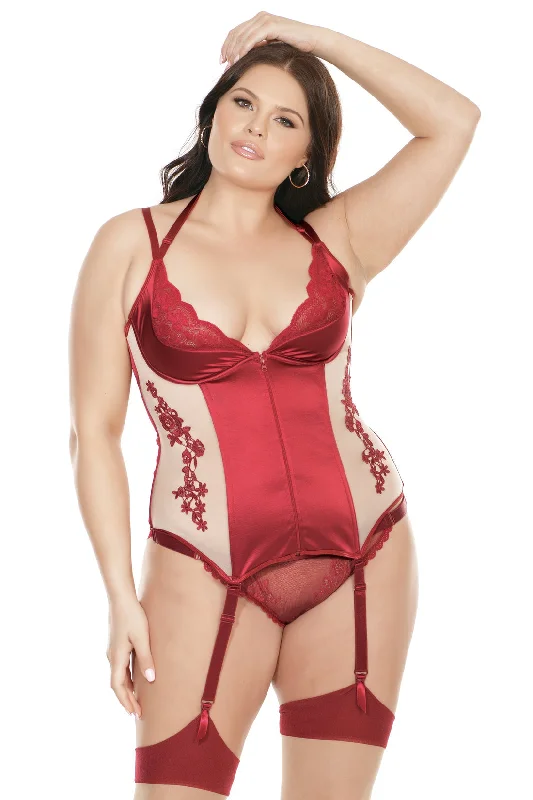 Coquette Diva Gorgeous Satin Merrywidow Bustier Lace Up Back Merlot Red