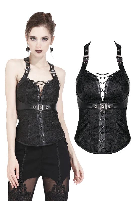 Gothic decorative pattern corset with rope on certral front design CW027