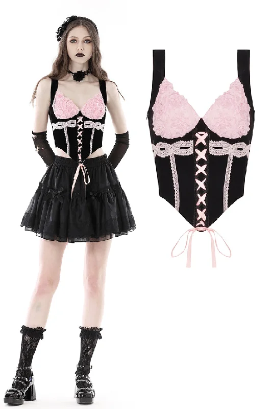 Doll black pink rose sexy lace up corset CW052