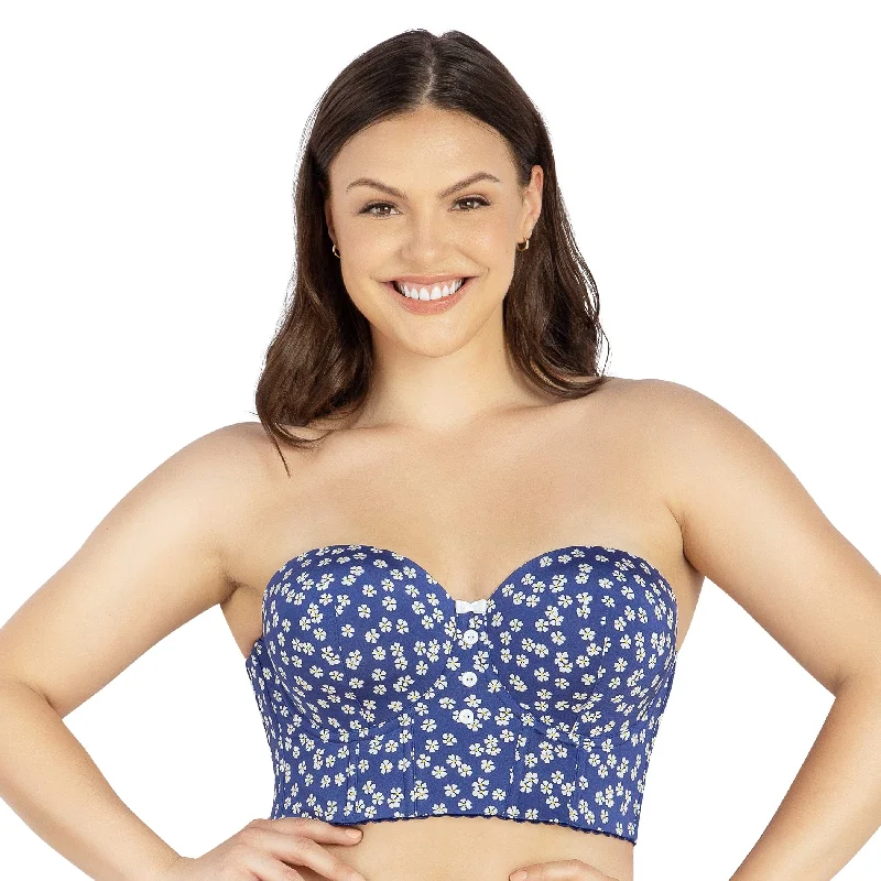 Dolly Longline Strapless Bustier - Blue Daisy