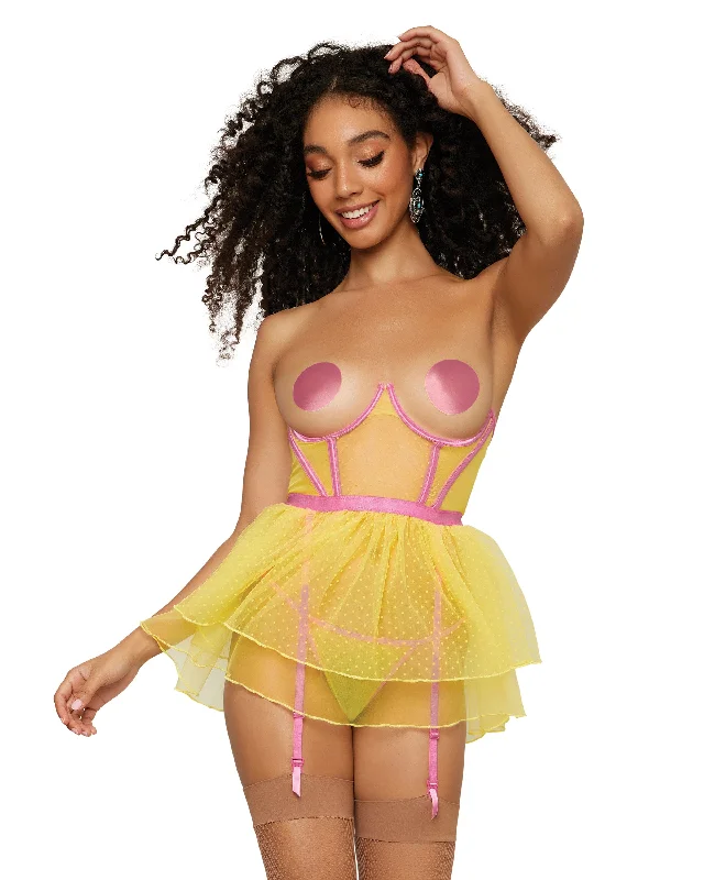 Dreamgirl Open Cup Bustier with Two Layer Skirt and G-string Set