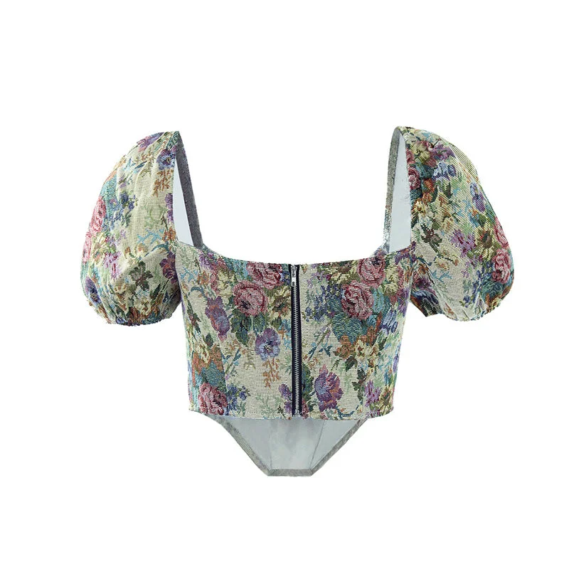 Floral Milkmaid Overbust Corset, Ren Faire Bustier Y2k Top,