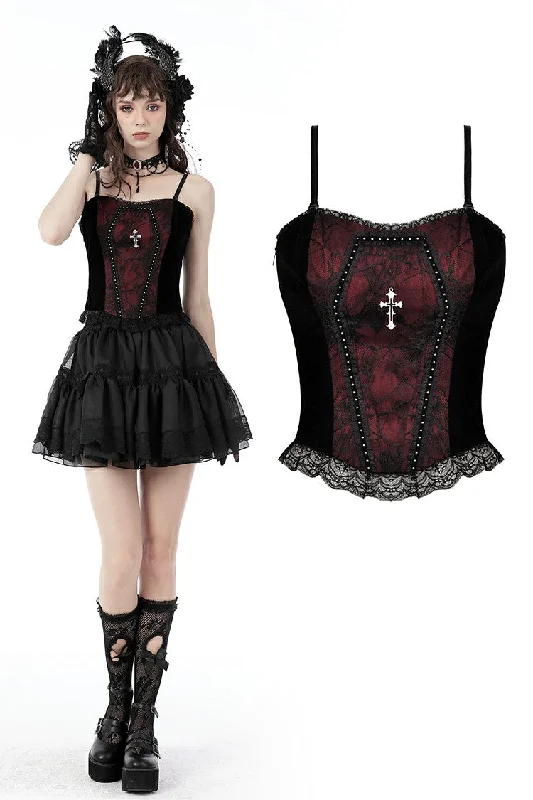 Gothic funeral dark red dead cross strap top CW037