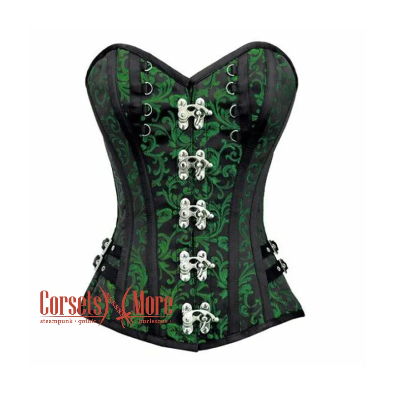 Green And Black Brocade Overbust Corset