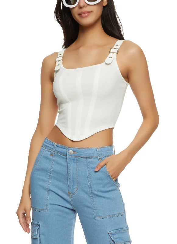 Buckle Strap Cropped Corset Tank Top