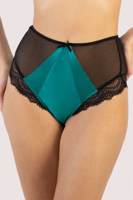 Melda Teal Satin And High Waist Brief