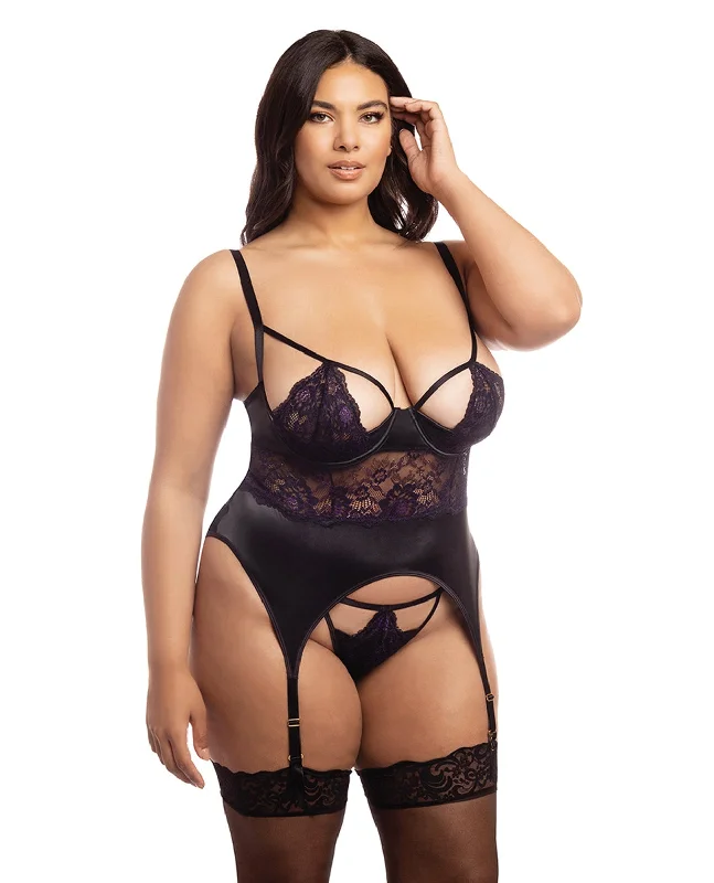 Oh la la Cheri Curvy Demi Padded Shelf Cup Merrywidow & Panty Black/Heliotrope