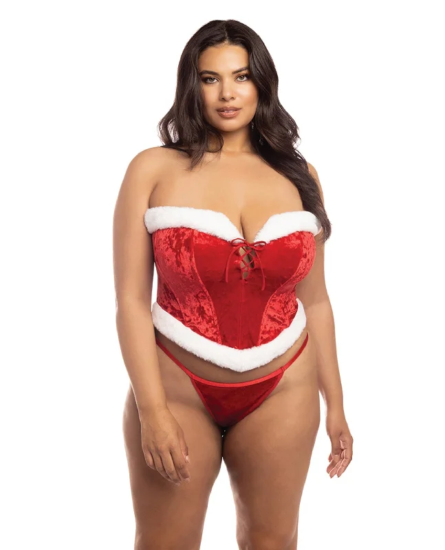 Curvy Holiday Santa's Entourage Velvet Bustier w/Marabou Trim Set