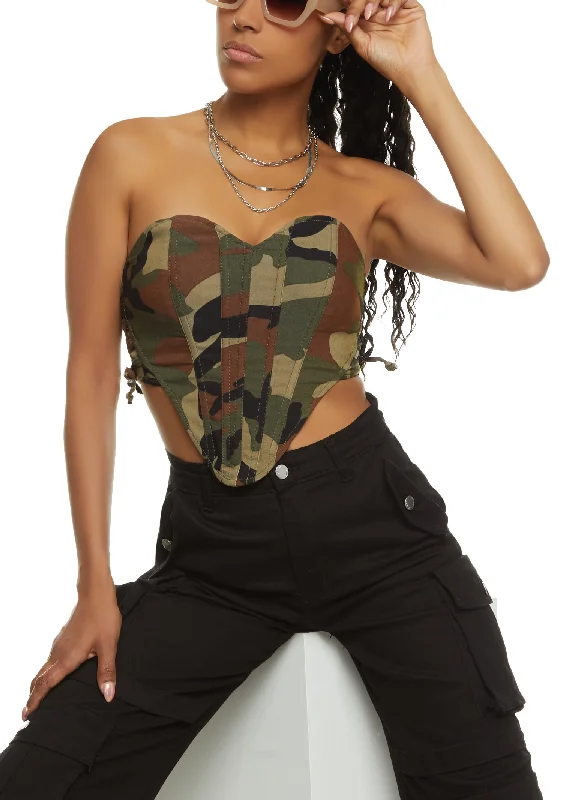 Camo Zip Back Corset Top