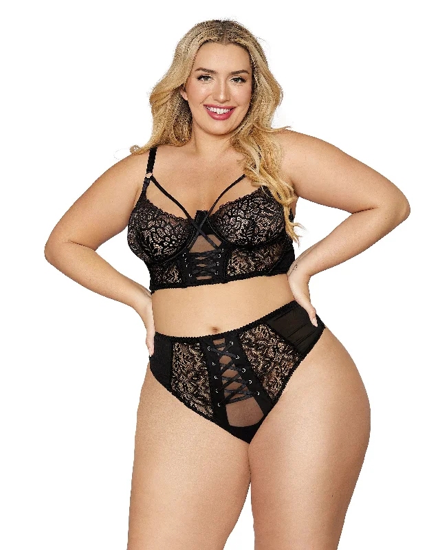 Dreamgirl Plus Size Galloon Lace Underwire Bustier & Panty