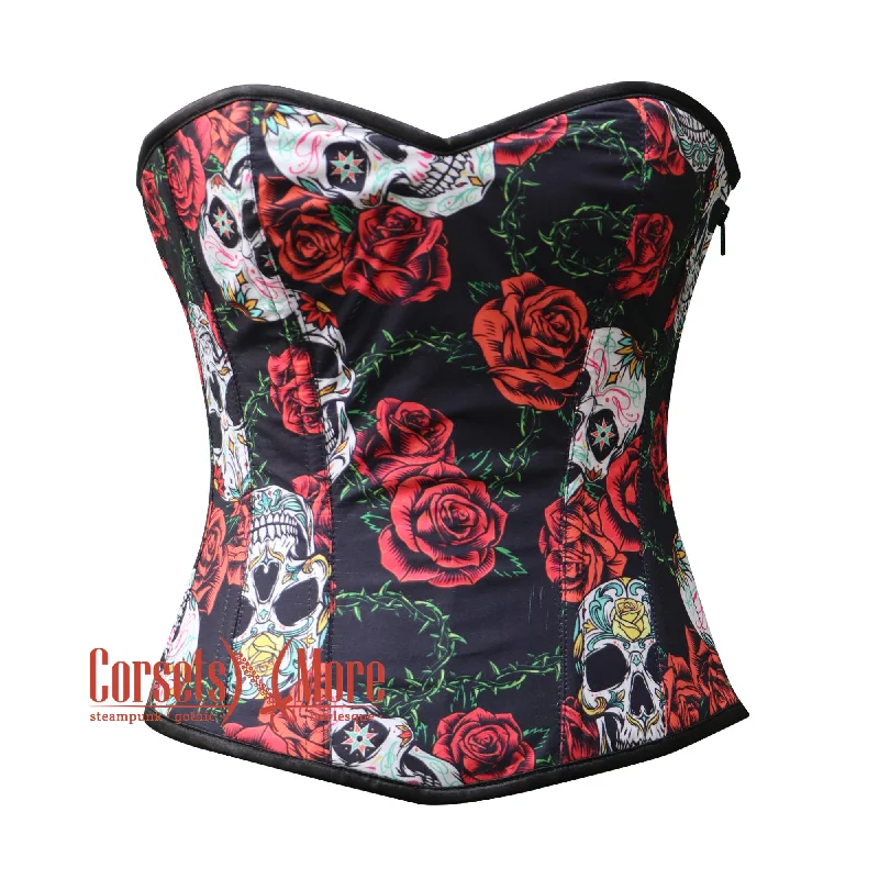 Printed Flower And Skull Satin Gothic Corset Halloween Costume