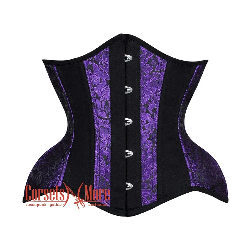 Purple and Black Brocade Gothic Underbust Waist Training Corset