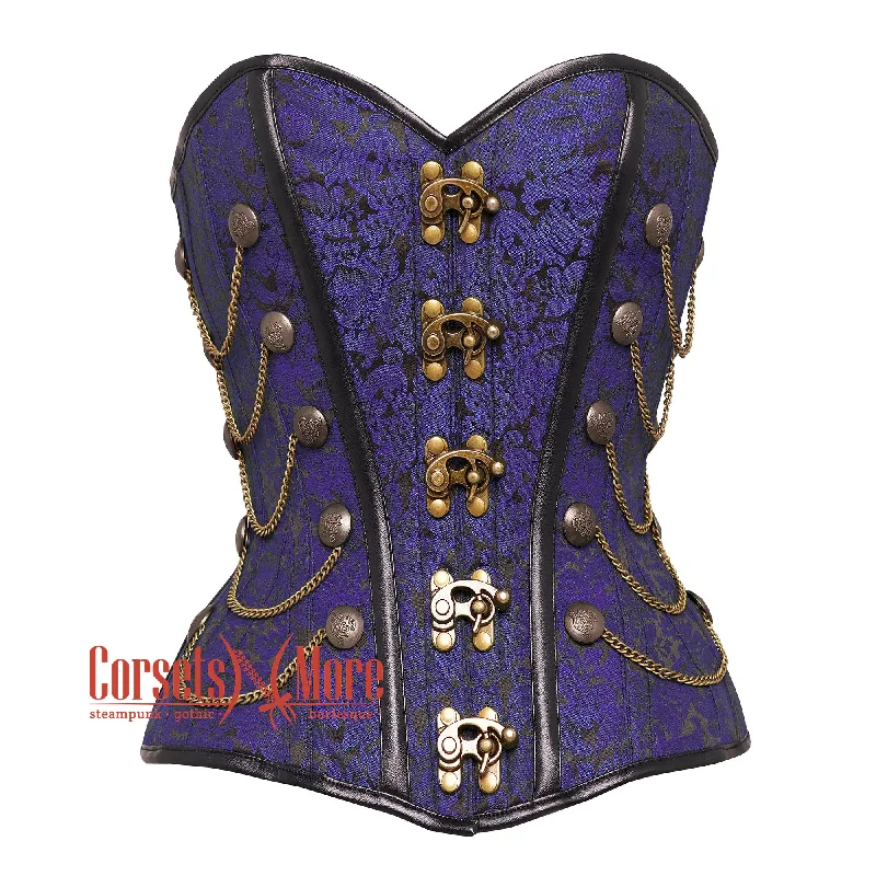 Purple and Black Brocade Steampunk Antique Clasps Waist Training Costume Gothic Corset Overbust Top