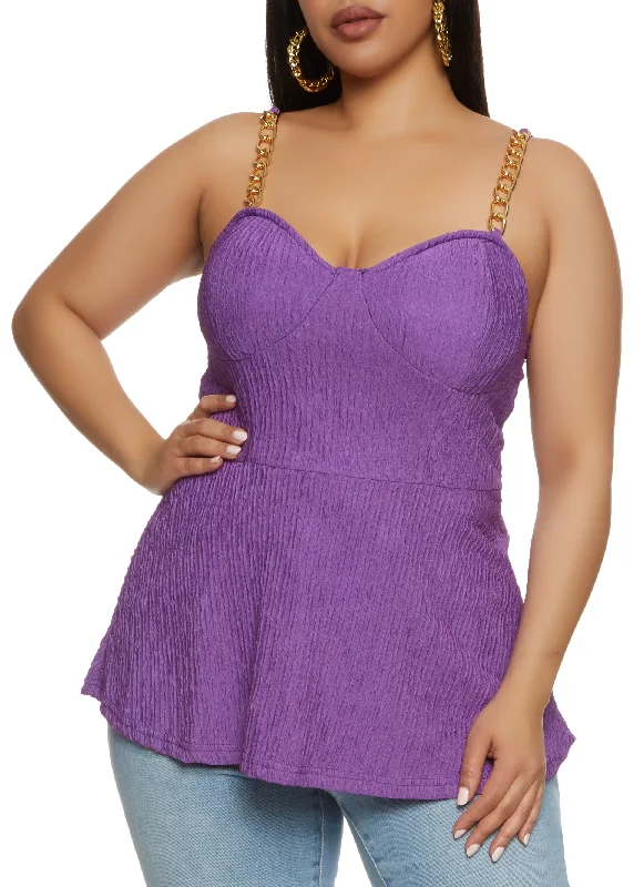 Plus Size Chain Strap Bustier Peplum Top