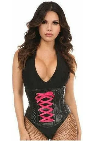 Queen Lavish Wet Look Faux Leather Lace-Up Under Bust Corset