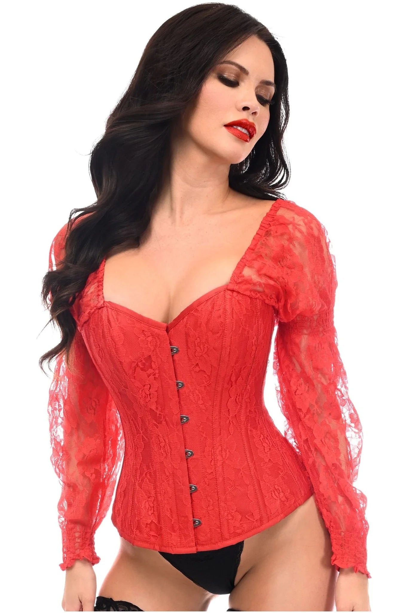 Queen Top Drawer Lace Steel Boned Long Sleeve Corset