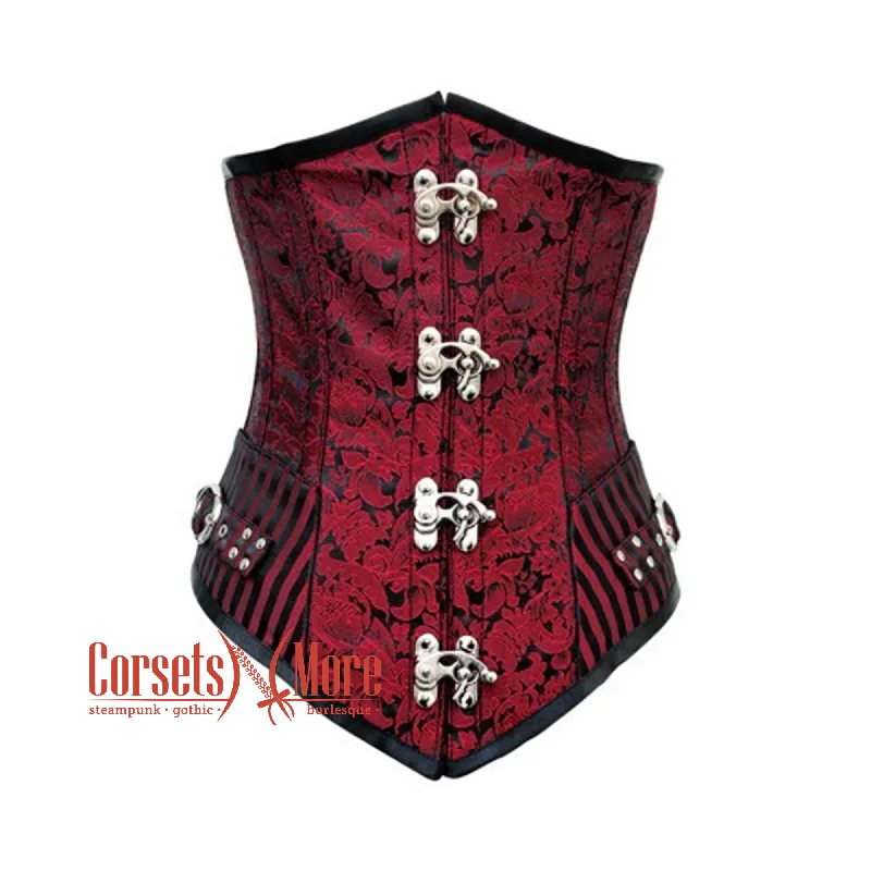 Red And Black Brocade Gothic Waist Training Underbust Corset