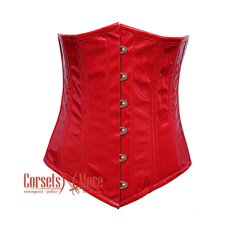 Red PVC Leather Front Antique Busk Long Underbust Corset