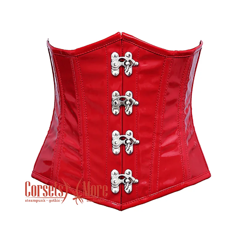 Red PVC Leather Front Clasps Underbust Steampunk Corset