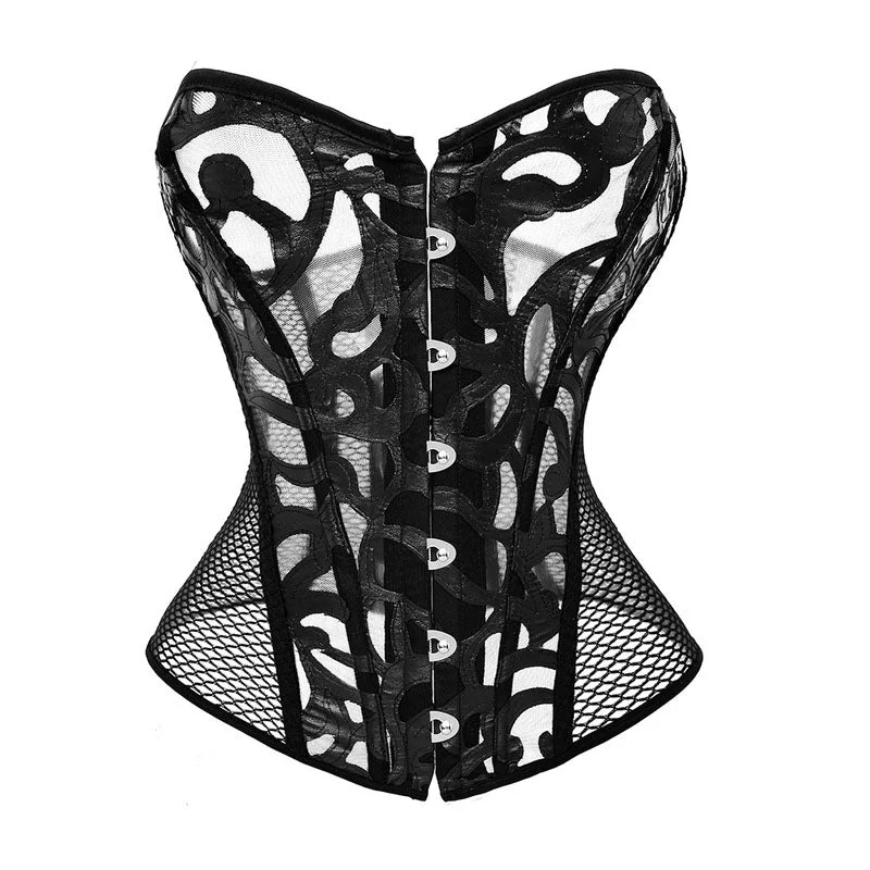 Renaissance Mesh Corset Top, Steampunk Goth Overbust Corset, Vintage Medieval Hollow Corset