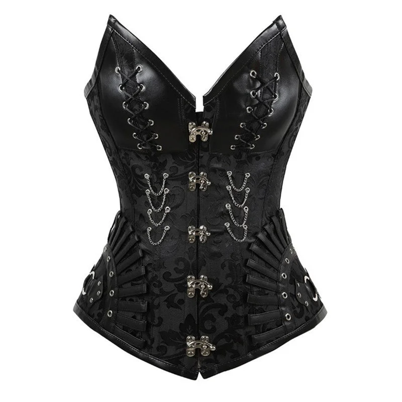 Renaissance Steampunk Leather Corset, Ren Faire Overbust Black Corset, Gothic Bustier Corset Top