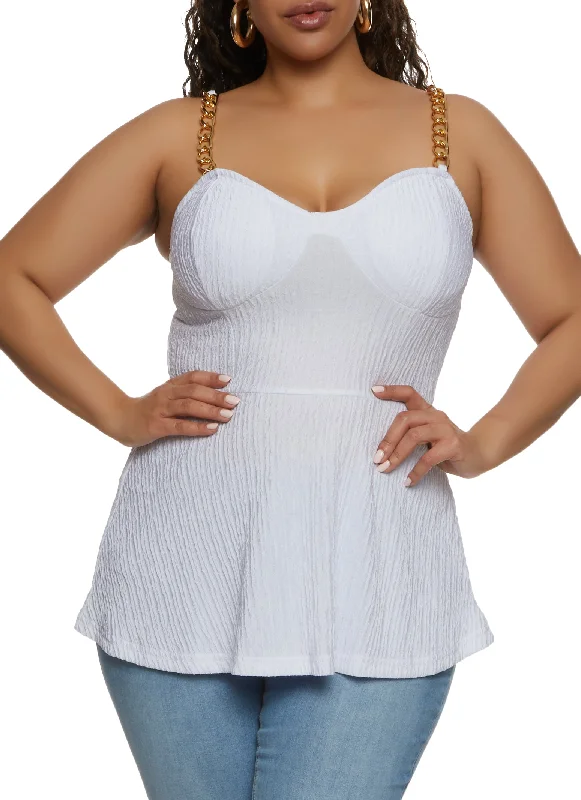 Plus Size Chain Strap Bustier Peplum Top