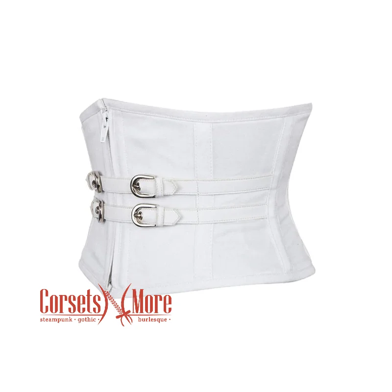 White PVC Leather Zipper And Belt Design Steampunk Underbust Waspie Corset