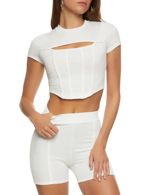 Ribbed Cut Out Detail Corset Crop Top