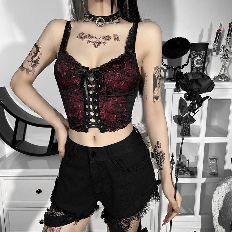 Women's Gothic Strappy Lace Hem Bustier