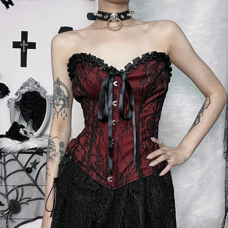 Women's Gothic Strappy Lace Splice Bustier